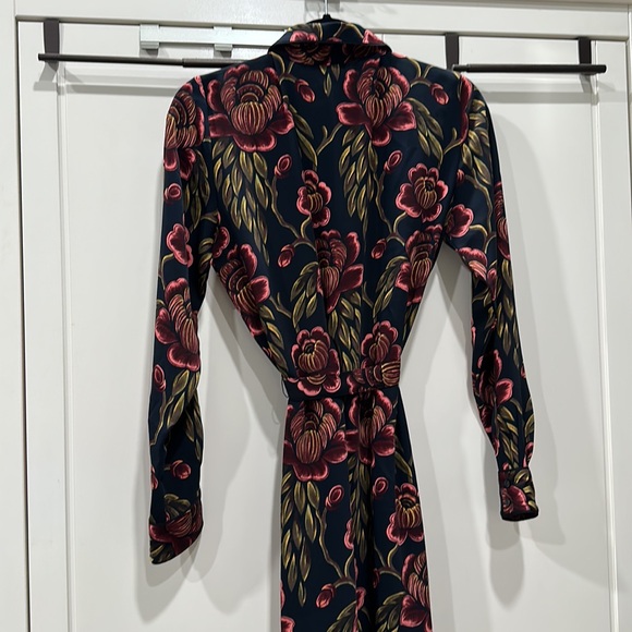 Ann Taylor Navy Blue Floral Print Tie Belt Shift Shirt Dress Long Sleeve M NWT - Picture 8 of 12